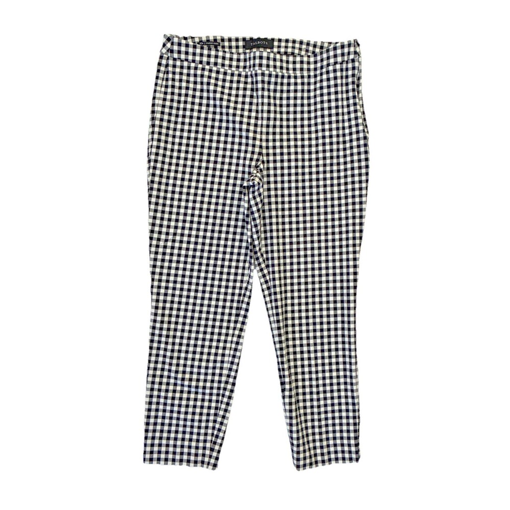 Talbots Chatham Ankle Pants Sz 10P Black White Gingham Buffalo Check Minimalist